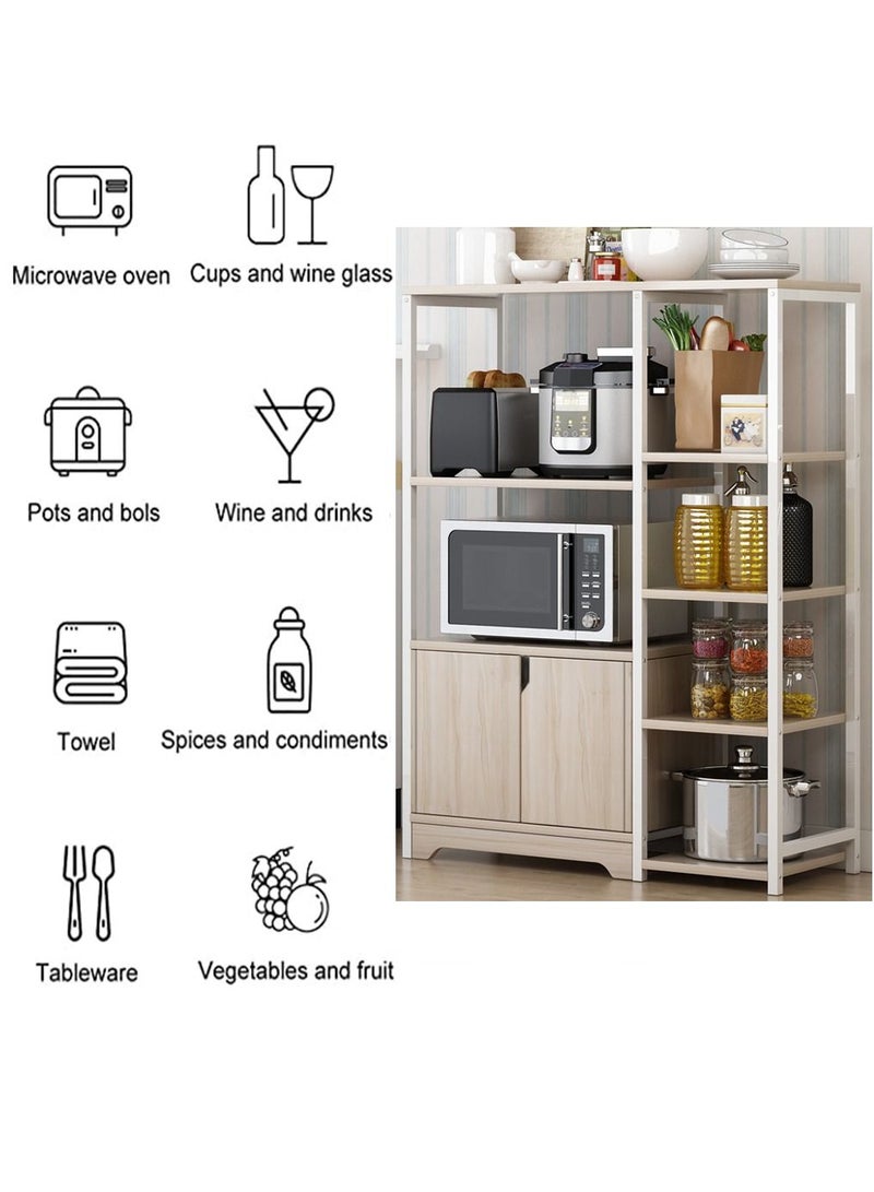 5-Tier Kitchen Storage Shelf Microwave Oven Stand Rack Spice Organizer with Storage Cabinet Large Storage Rack for Home Hotel Living Room Bathroom and Office
