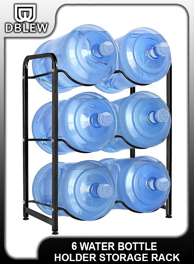 6 Bottles Storage Rack 3 Tier Reinforced Carbon Steel Heavy Duty 5-Gallon Water Cane Jug Holder Cooler Organizer Shelf For Home Kitchen Office Garages Restaurant Gym Stand Shelves