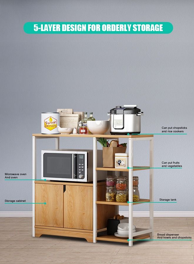 4-Tier Kitchen Storage Shelf Microwave Oven Stand Rack Spice Organizer with Storage Cabinet Large Storage Rack for Home Hotel Living Room Bathroom and Office