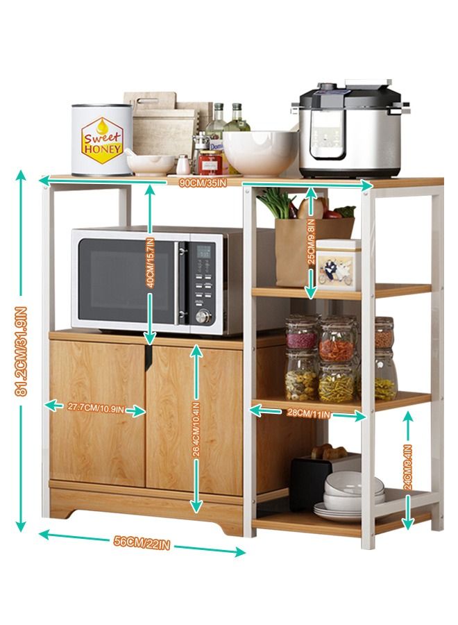 4-Tier Kitchen Storage Shelf Microwave Oven Stand Rack Spice Organizer with Storage Cabinet Large Storage Rack for Home Hotel Living Room Bathroom and Office
