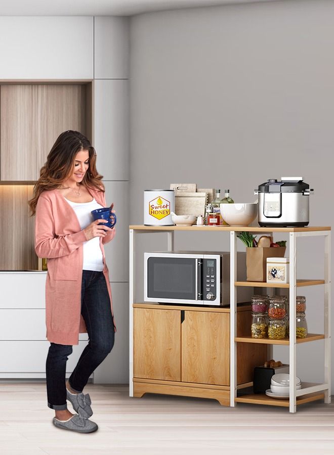 4-Tier Kitchen Storage Shelf Microwave Oven Stand Rack Spice Organizer with Storage Cabinet Large Storage Rack for Home Hotel Living Room Bathroom and Office