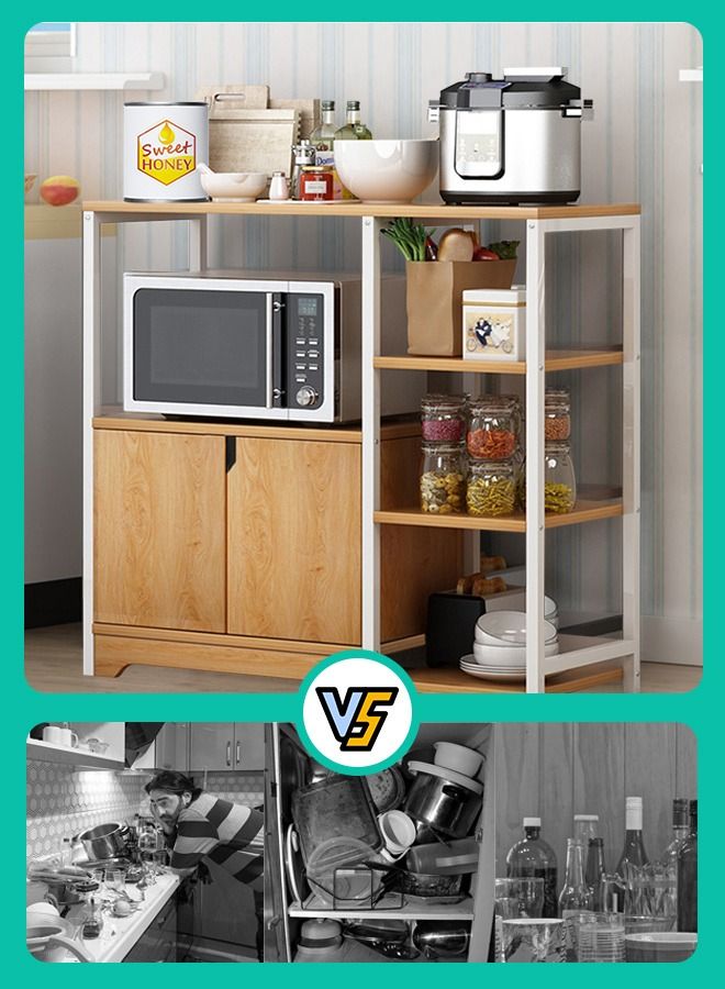 4-Tier Kitchen Storage Shelf Microwave Oven Stand Rack Spice Organizer with Storage Cabinet Large Storage Rack for Home Hotel Living Room Bathroom and Office
