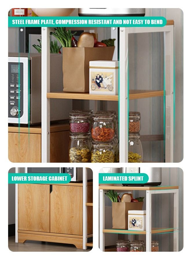 4-Tier Kitchen Storage Shelf Microwave Oven Stand Rack Spice Organizer with Storage Cabinet Large Storage Rack for Home Hotel Living Room Bathroom and Office
