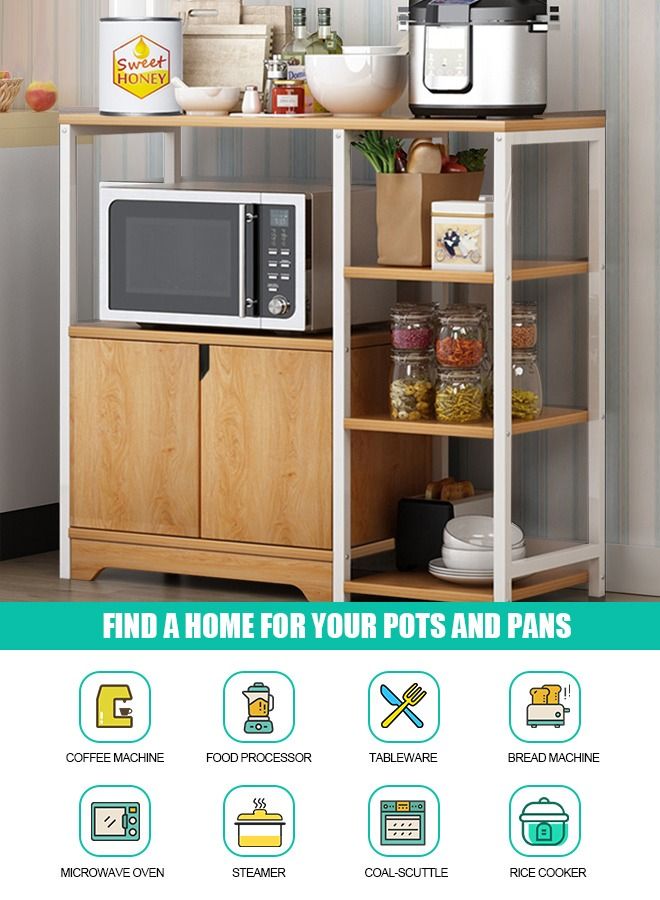 4-Tier Kitchen Storage Shelf Microwave Oven Stand Rack Spice Organizer with Storage Cabinet Large Storage Rack for Home Hotel Living Room Bathroom and Office