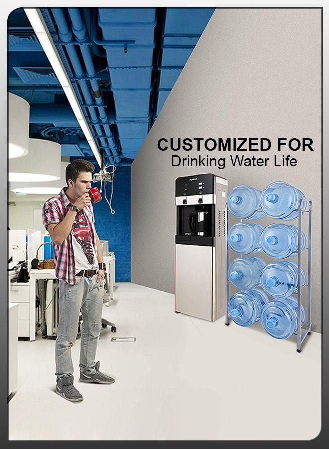8 Bottles Storage Rack 4 Tier Reinforced Carbon Steel Heavy Duty 5-Gallon Water Cane Jug Holder Cooler Organizer Shelf For Home Kitchen Office Garages Restaurant Gym Stand Shelves