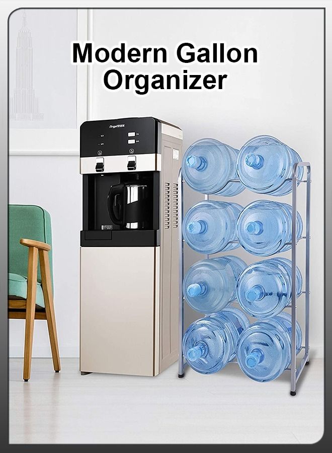 8 Bottles Storage Rack 4 Tier Reinforced Carbon Steel Heavy Duty 5-Gallon Water Cane Jug Holder Cooler Organizer Shelf For Home Kitchen Office Garages Restaurant Gym Stand Shelves