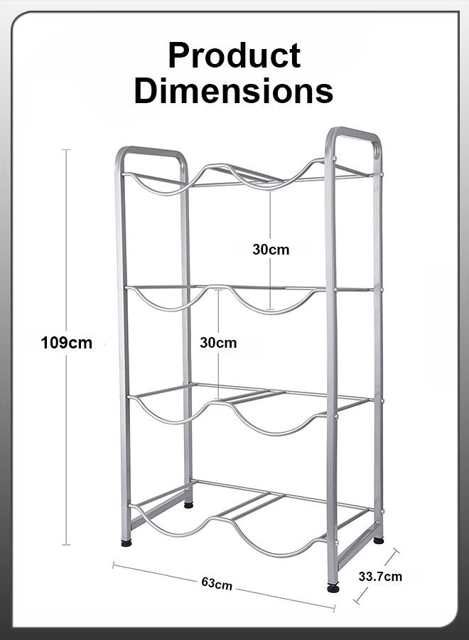 8 Bottles Storage Rack 4 Tier Reinforced Carbon Steel Heavy Duty 5-Gallon Water Cane Jug Holder Cooler Organizer Shelf For Home Kitchen Office Garages Restaurant Gym Stand Shelves