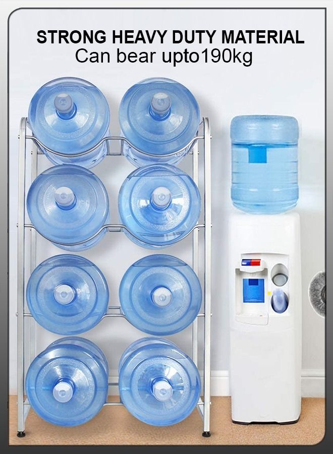 8 Bottles Storage Rack 4 Tier Reinforced Carbon Steel Heavy Duty 5-Gallon Water Cane Jug Holder Cooler Organizer Shelf For Home Kitchen Office Garages Restaurant Gym Stand Shelves