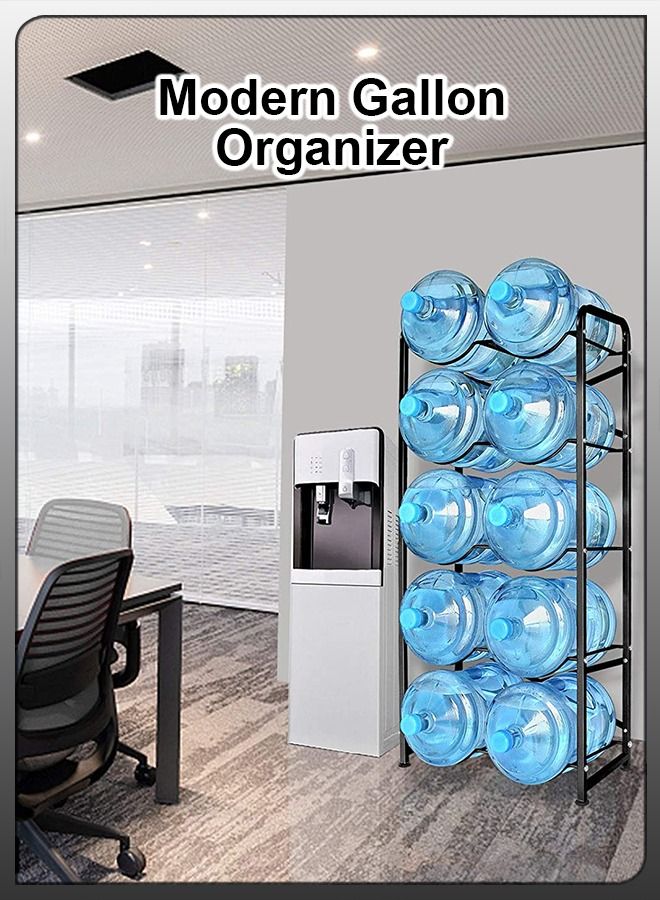 10 Bottles Storage Rack 5 Tier Reinforced Carbon Steel Heavy Duty 5-Gallon Water Cane Jug Holder Cooler Organizer Shelf For Home Kitchen Office Garages Restaurant Gym Stand Shelves