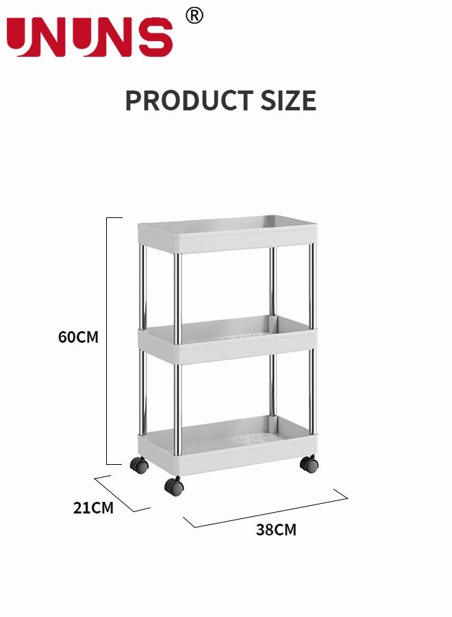 3 Tier Storage Cart,Bathroom Organizer,Mobile Shelving Slide Out Rolling Rack with Wheels And Hooks For Kitchen,Shelf Shelving Storage Rack Unit