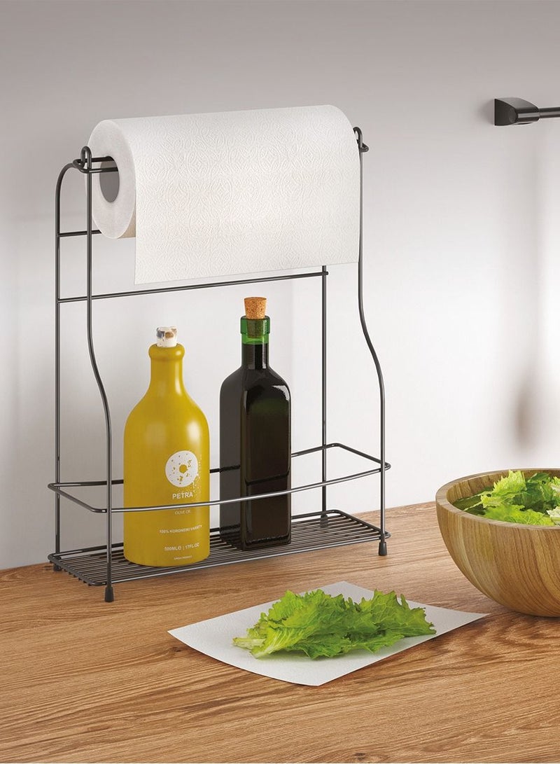 Stainless Steel Bottle Rack With Kitchen Roll Holder Lava