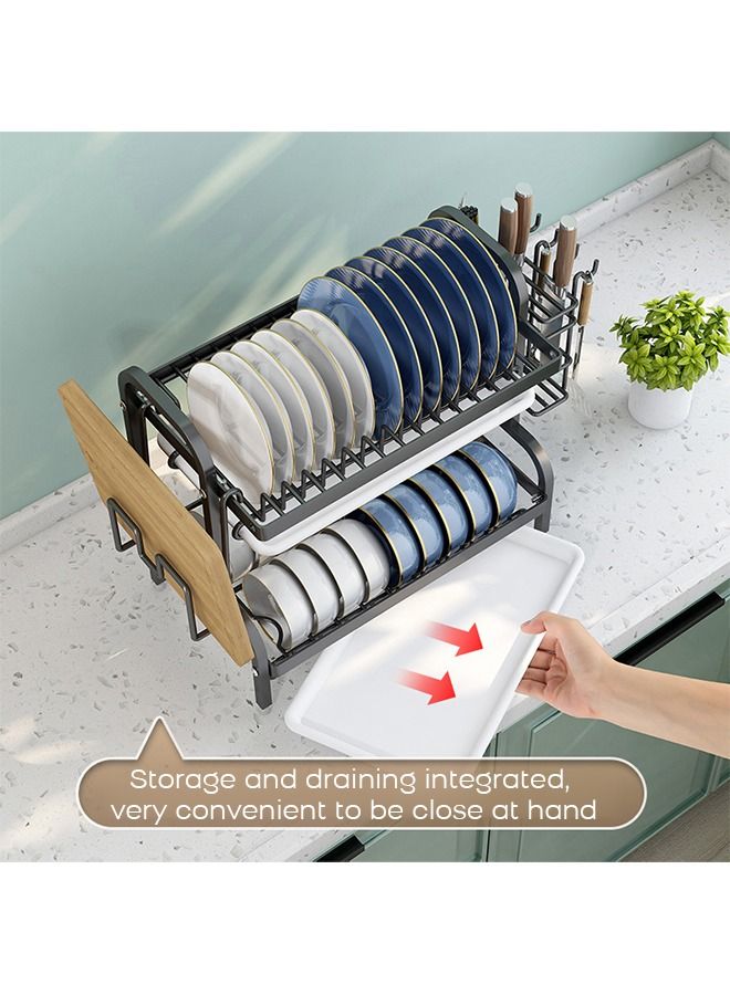 2 Tiers Dish Drying Stand with a Faucet Rack