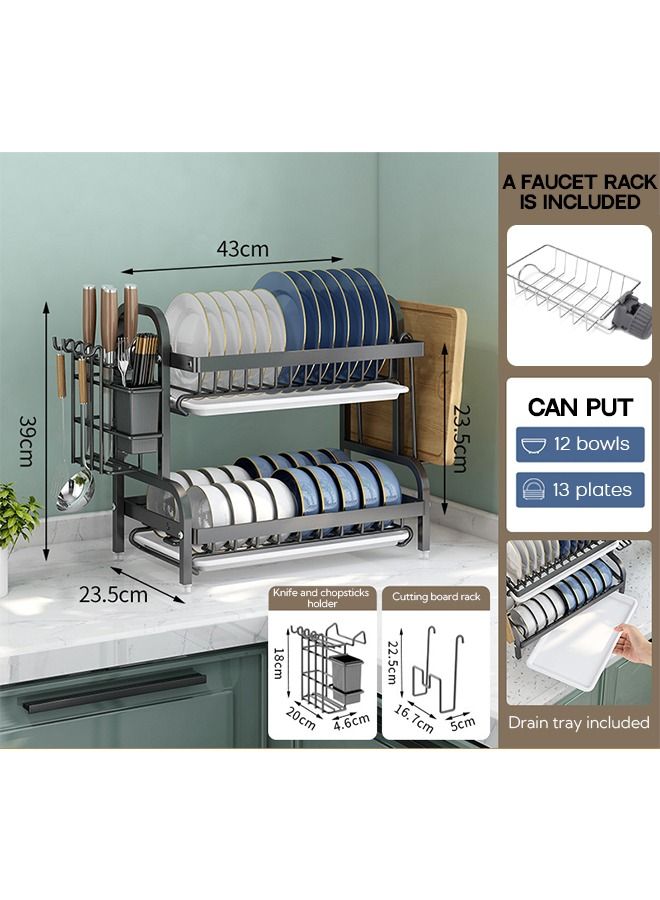 2 Tiers Dish Drying Stand with a Faucet Rack