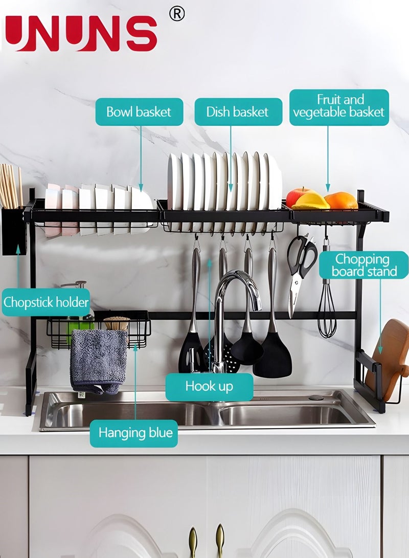 Large Dish Drying Rack Over The Sink, 2 Tiers 4 Baskets Sink Dish Rack Kitchen Organization Rack, Stainless Steel Drain Rack, Sink Organizer with Multiple Baskets Utensil Sponge Holder