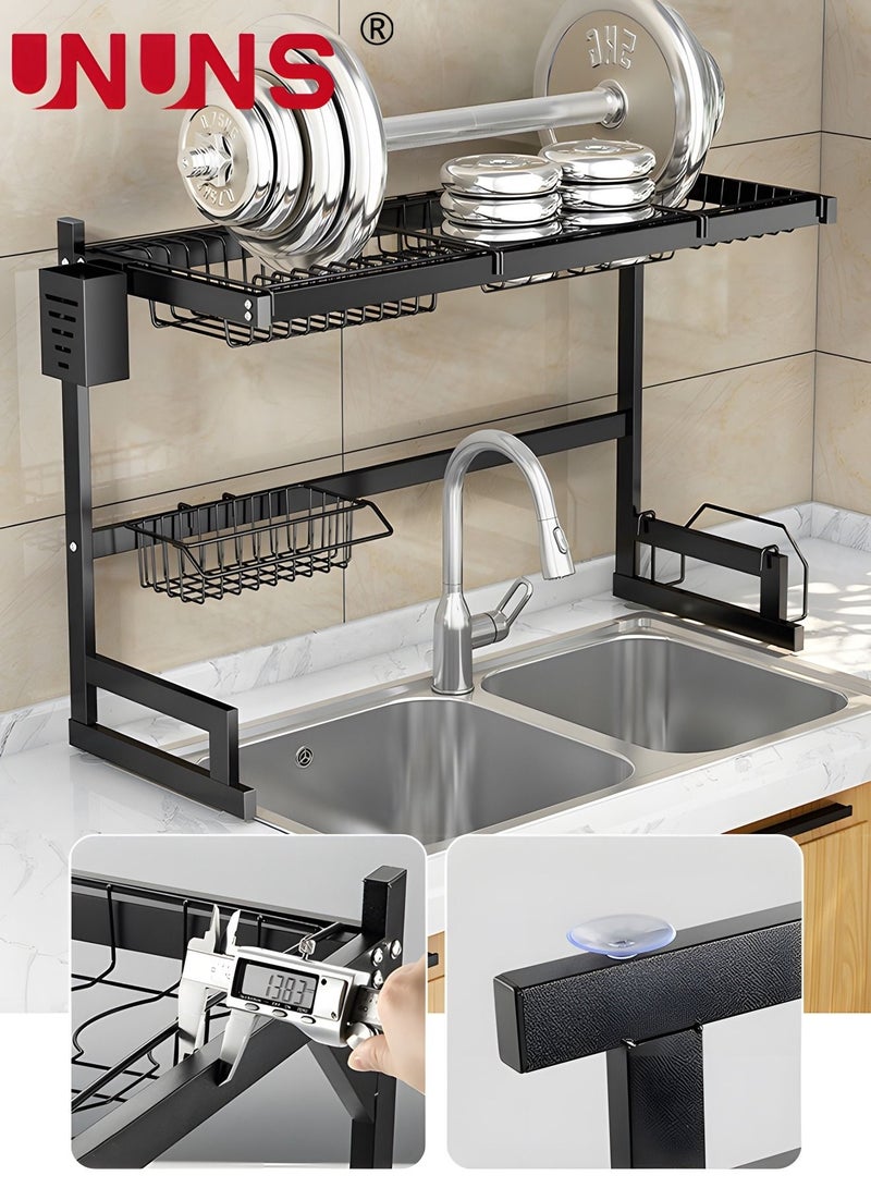 Large Dish Drying Rack Over The Sink, 2 Tiers 4 Baskets Sink Dish Rack Kitchen Organization Rack, Stainless Steel Drain Rack, Sink Organizer with Multiple Baskets Utensil Sponge Holder