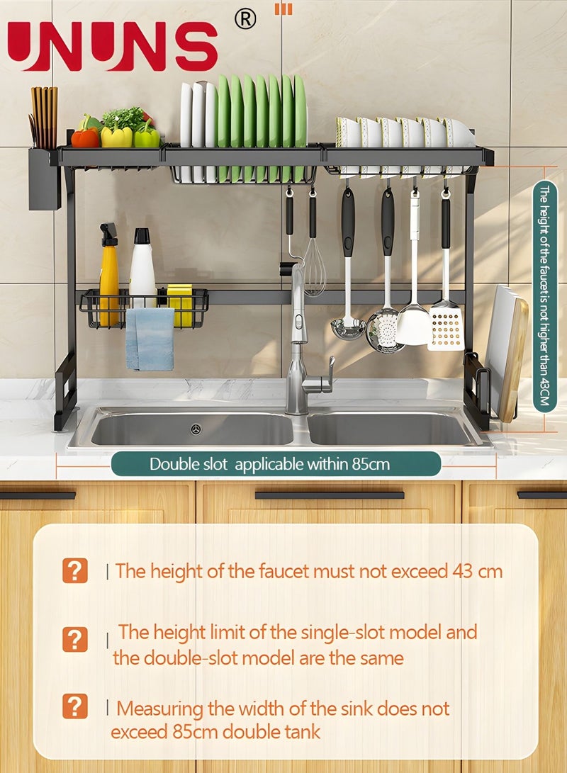 Large Dish Drying Rack Over The Sink, 2 Tiers 4 Baskets Sink Dish Rack Kitchen Organization Rack, Stainless Steel Drain Rack, Sink Organizer with Multiple Baskets Utensil Sponge Holder