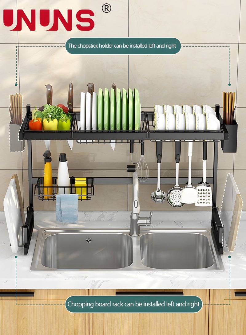 Large Dish Drying Rack Over The Sink, 2 Tiers 4 Baskets Sink Dish Rack Kitchen Organization Rack, Stainless Steel Drain Rack, Sink Organizer with Multiple Baskets Utensil Sponge Holder