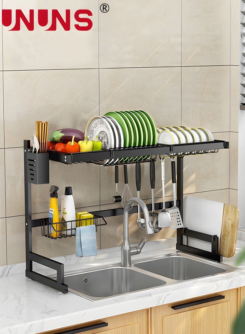 Large Dish Drying Rack Over The Sink, 2 Tiers 4 Baskets Sink Dish Rack Kitchen Organization Rack, Stainless Steel Drain Rack, Sink Organizer with Multiple Baskets Utensil Sponge Holder