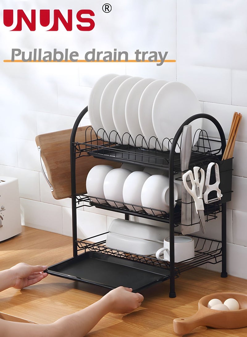 Large Dish Drying Rack, 3 Tier Dish Rack with Tray Utensil Holder & Cup Holders, Large Capacity Rustproof Dish Drainer, Drain Board Tray for Kitchen Counter Organizer Storage for Kitchen Counter