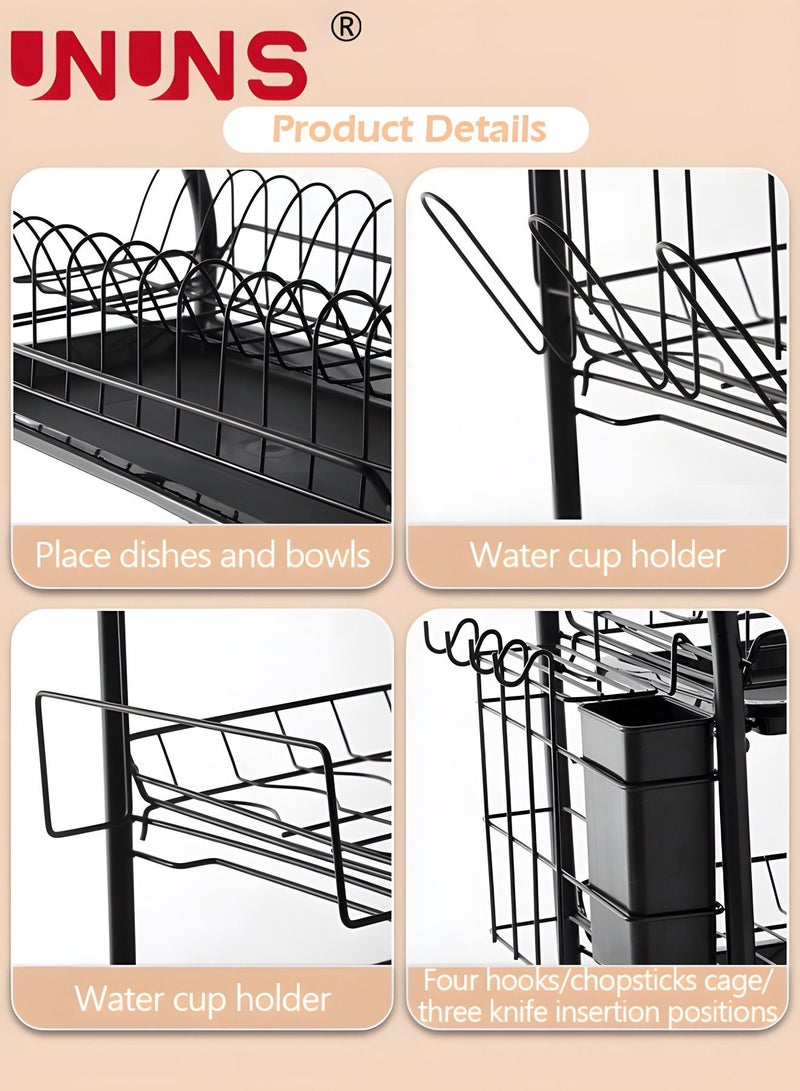 Large Dish Drying Rack, 3 Tier Dish Rack with Tray Utensil Holder & Cup Holders, Large Capacity Rustproof Dish Drainer, Drain Board Tray for Kitchen Counter Organizer Storage for Kitchen Counter