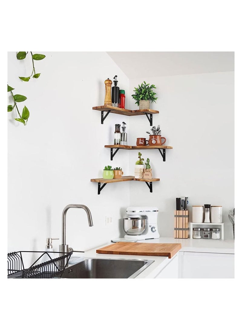 COOLBABY Corner Floating Shelves for Wall Set of 3 Rustic Wood Wall Shelves Storage Display Shelf Decor