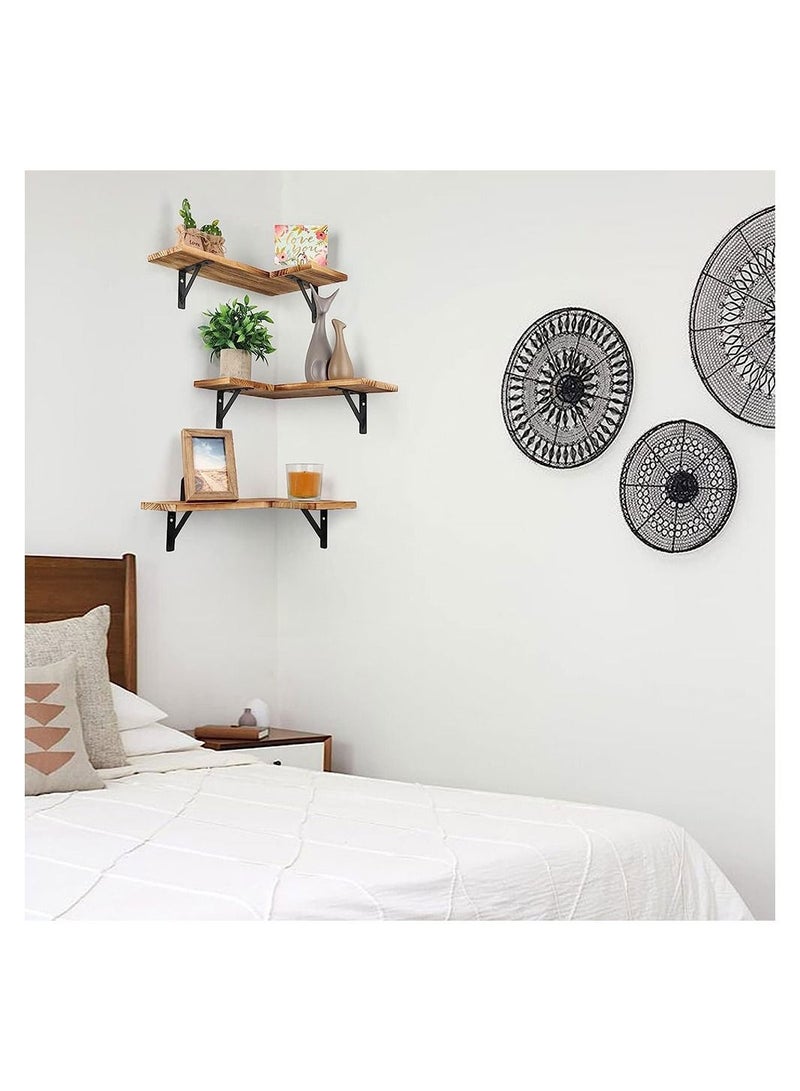 COOLBABY Corner Floating Shelves for Wall Set of 3 Rustic Wood Wall Shelves Storage Display Shelf Decor