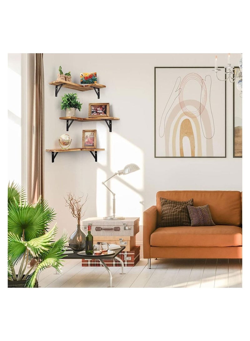 COOLBABY Corner Floating Shelves for Wall Set of 3 Rustic Wood Wall Shelves Storage Display Shelf Decor