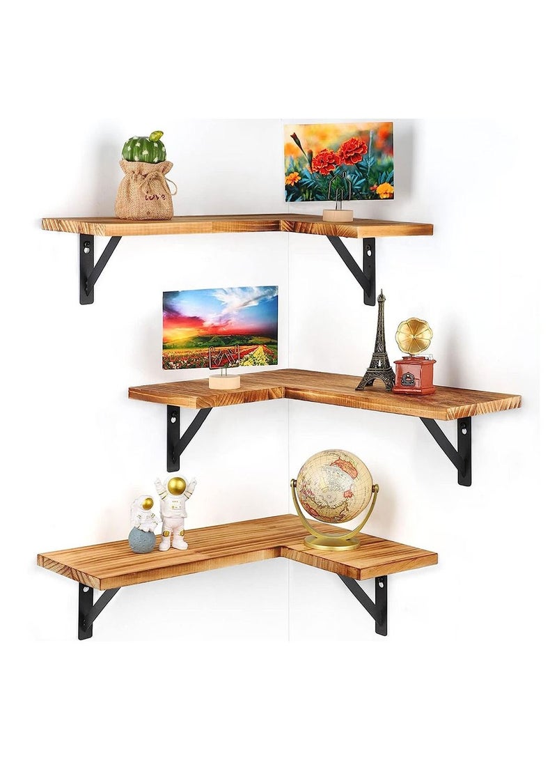 COOLBABY Corner Floating Shelves for Wall Set of 3 Rustic Wood Wall Shelves Storage Display Shelf Decor