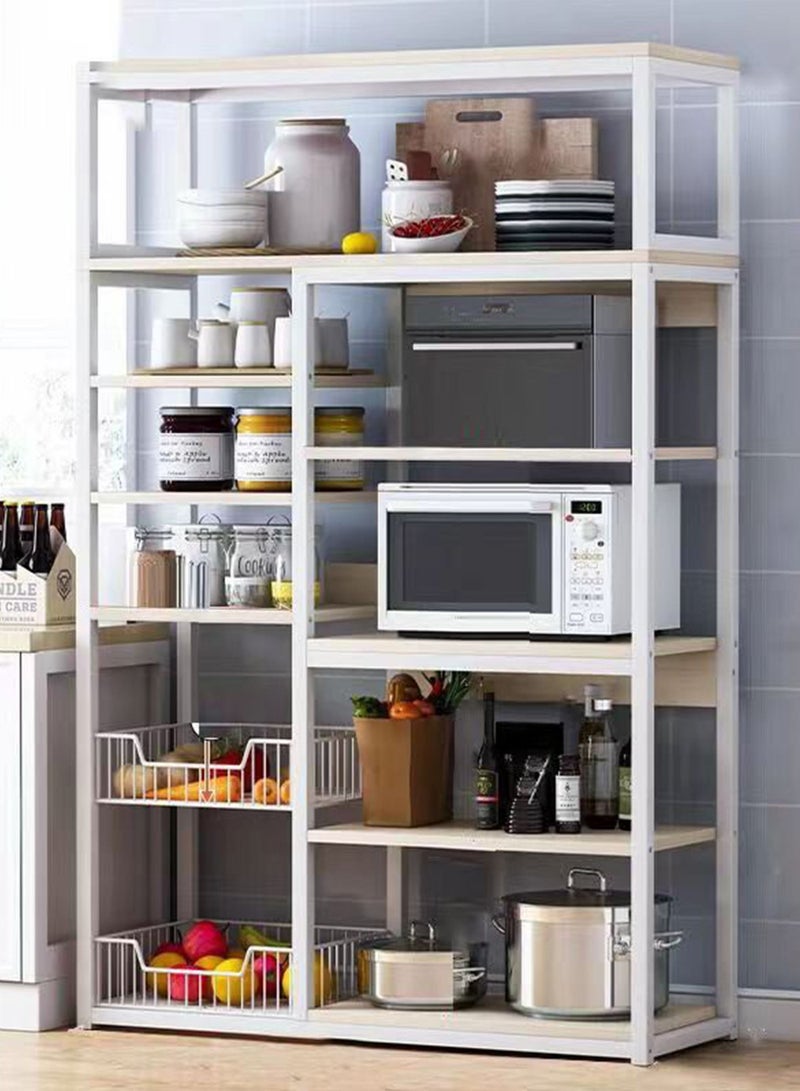 6-Tier 2 Basket Kitchen Storage Shelf Microwave Oven Stand Rack Spice Organizer with Wheels for Home Hotel Living Room Bathroom Office Fruit Vegetables 151x80x30cm