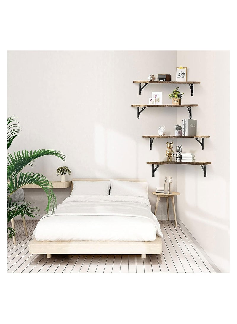 COOLBABY Corner Floating Shelves for Wall Set of 4 Rustic Wood Wall Shelves Storage Display Shelf Decor