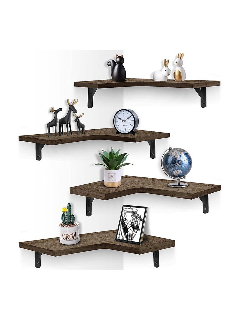 COOLBABY Corner Floating Shelves for Wall Set of 4 Rustic Wood Wall Shelves Storage Display Shelf Decor
