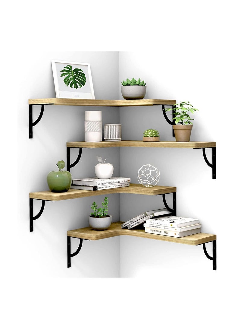 COOLBABY Corner Floating Shelves for Wall Set of 4 Rustic Wood Wall Shelves Storage Display Shelf Decor