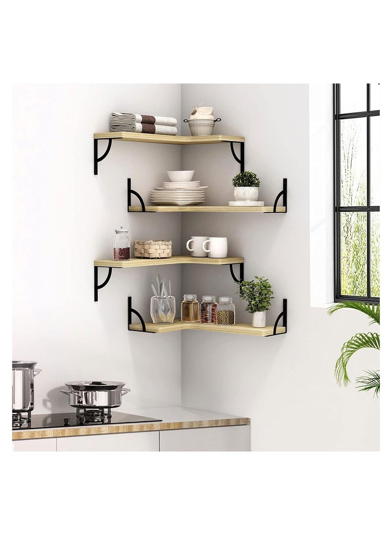 COOLBABY Corner Floating Shelves for Wall Set of 4 Rustic Wood Wall Shelves Storage Display Shelf Decor