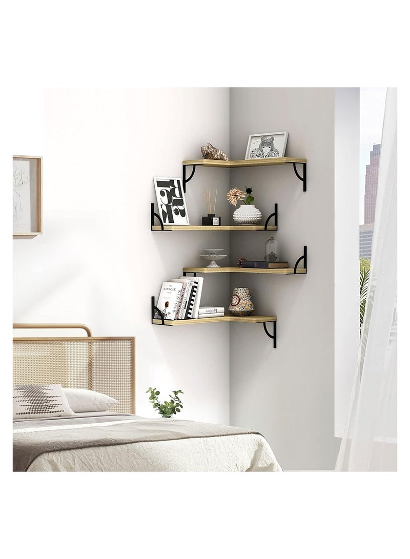 COOLBABY Corner Floating Shelves for Wall Set of 4 Rustic Wood Wall Shelves Storage Display Shelf Decor