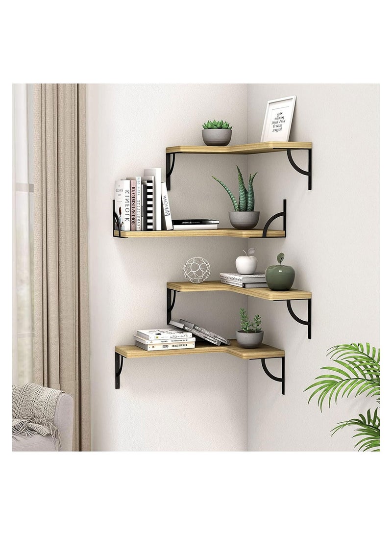 COOLBABY Corner Floating Shelves for Wall Set of 4 Rustic Wood Wall Shelves Storage Display Shelf Decor
