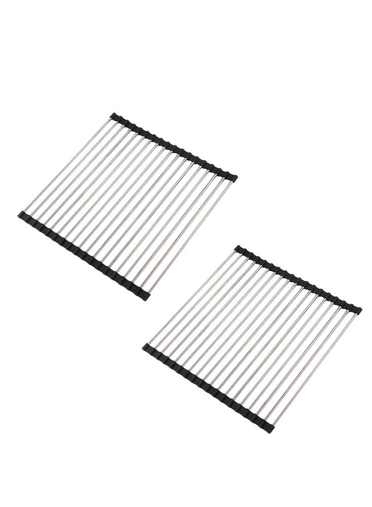 2pcs Large Roll Up Dish Drying Rack, Multipurpose Stainless Steel Kitchen Drainer Rack Over Sink