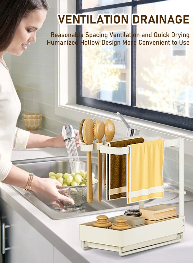 Stainless Steel Sink Caddy Organizer with Removable Drip Tray - Multifunctional Kitchen Sponge Holder and Storage Rack