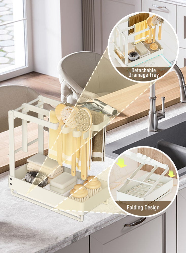 Stainless Steel Sink Caddy Organizer with Removable Drip Tray - Multifunctional Kitchen Sponge Holder and Storage Rack