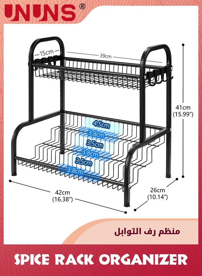 Spice Rack Organizer,2-Tier Large Foldable Metal Spice Storage Rack For Countertops With Shelf Liner,Seasoning Organizer Spice Shelf Kitchen Counter Storage For Kitchen Office,Black