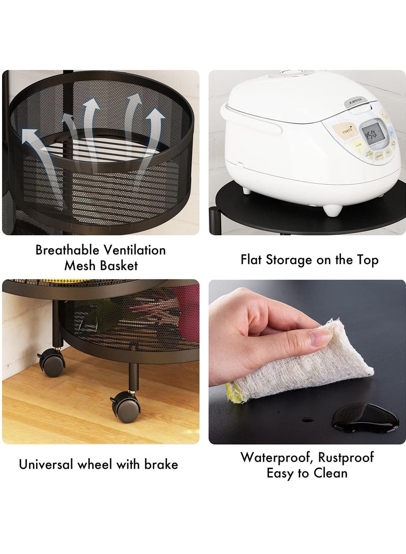COOLBABY Round Rotating Multi-Layer Kitchen Storage Shelf 5 Tier Fruit Vegetable Storage Basket Kitchen Storage Rack Floor Standing