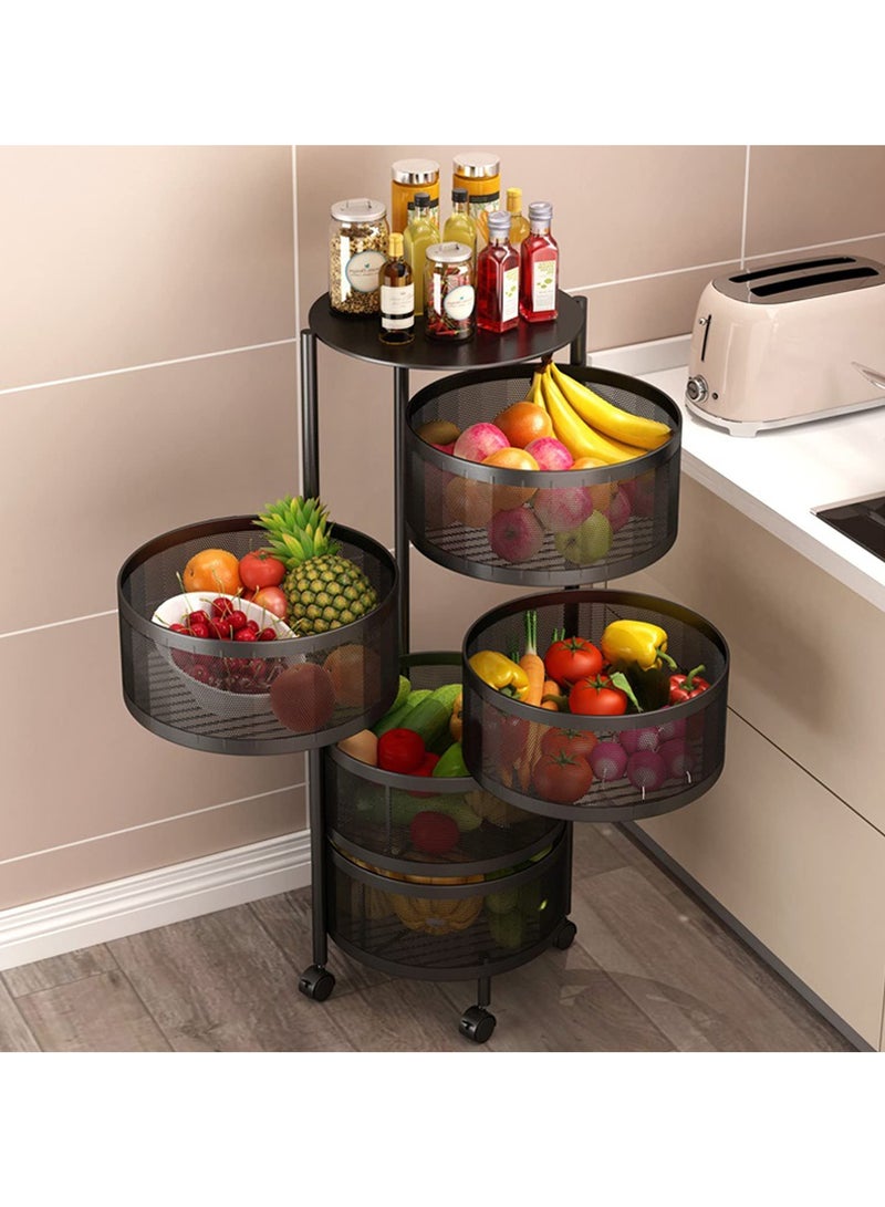 COOLBABY Round Rotating Multi-Layer Kitchen Storage Shelf 5 Tier Fruit Vegetable Storage Basket Kitchen Storage Rack Floor Standing