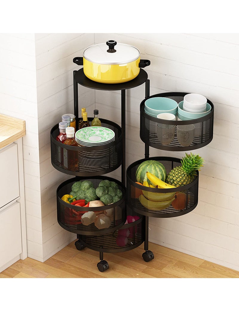 COOLBABY Round Rotating Multi-Layer Kitchen Storage Shelf 5 Tier Fruit Vegetable Storage Basket Kitchen Storage Rack Floor Standing