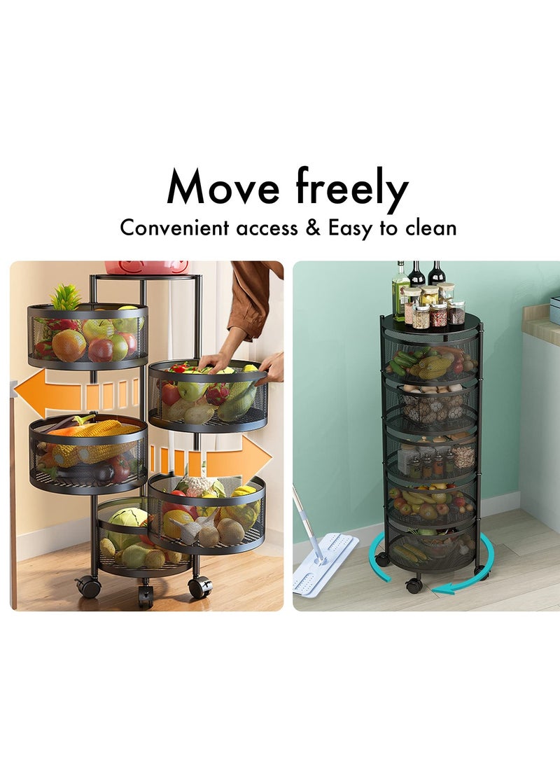 COOLBABY Round Rotating Multi-Layer Kitchen Storage Shelf 5 Tier Fruit Vegetable Storage Basket Kitchen Storage Rack Floor Standing