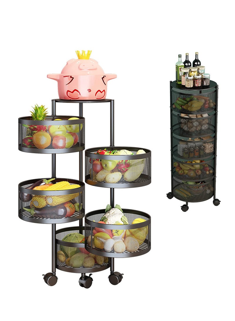 COOLBABY Round Rotating Multi-Layer Kitchen Storage Shelf 5 Tier Fruit Vegetable Storage Basket Kitchen Storage Rack Floor Standing