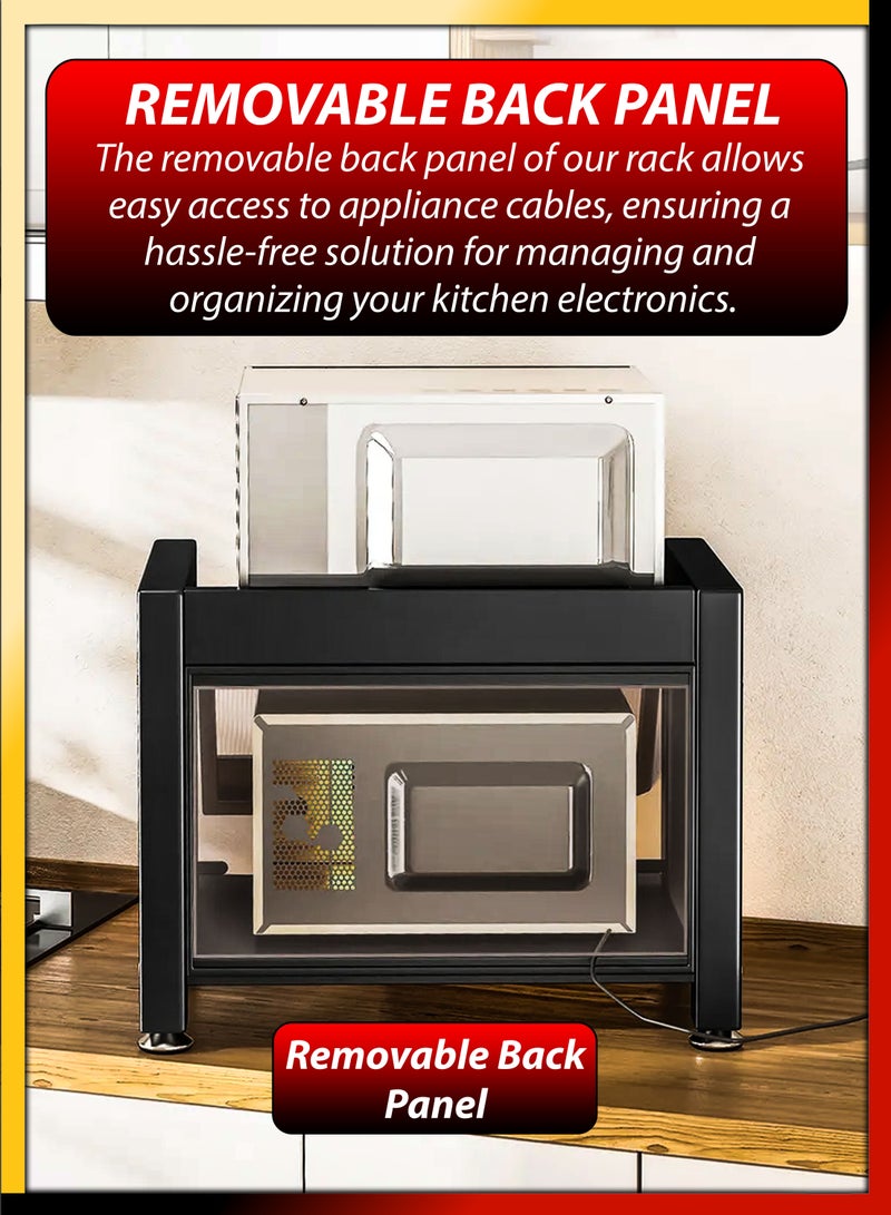 2 Tier Microwave Countertop Rack Single Oven Storage Cabinet Dustproof Shelves Multifunctional Bowl Plates Spoons Knives Cutlery Kitchen Utensils Organiser Shelf