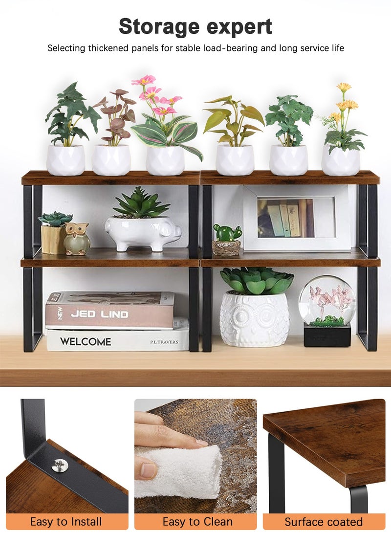 Cabinet Organizer Shelf Set of 2 Kitchen Counter Shelves Kitchen Storage Spice Rack Stackable Expandable Metal and Engineered Wood Brown and Black
