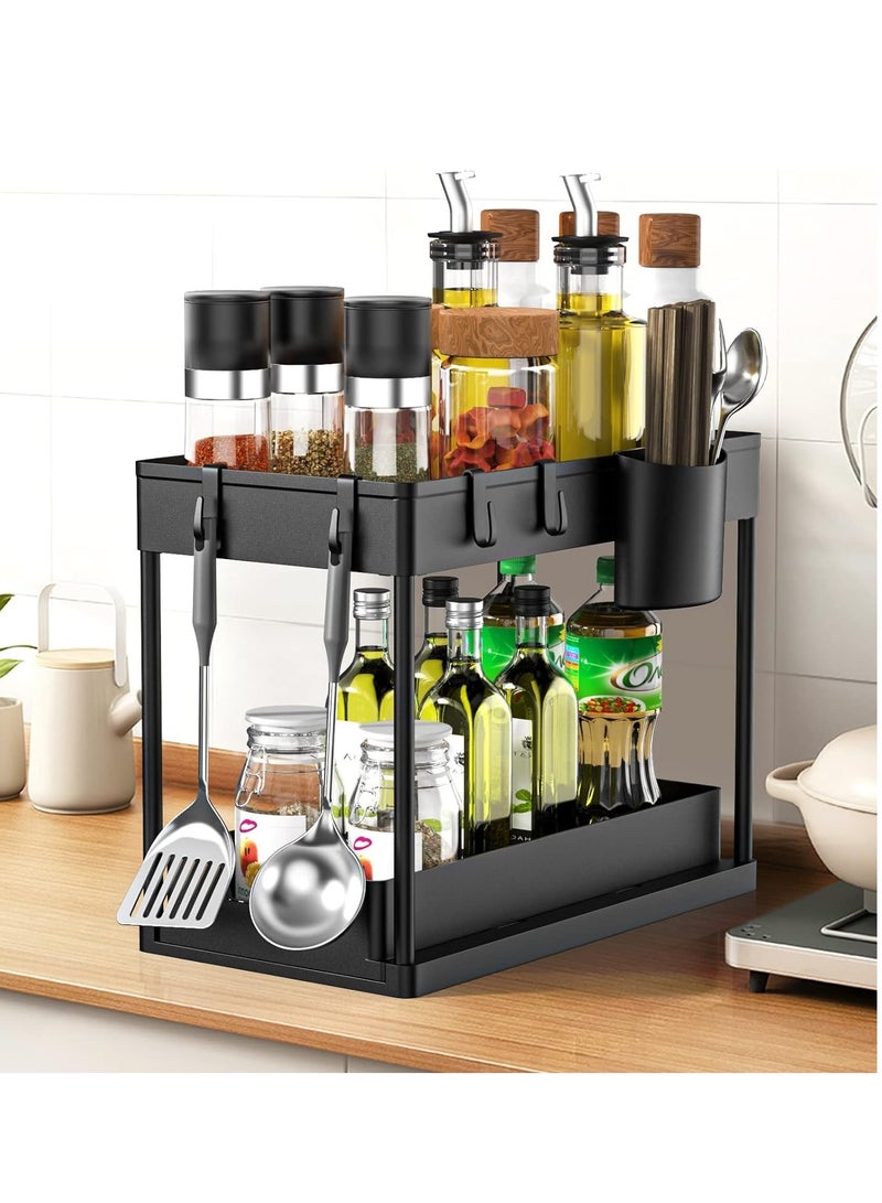 COOLBABY Under Sink Organizer 2-Tier Multifunctional Large Capacity Kitchen Under Sink Organizer and Storage Easy Access Sliding Storage Drawer