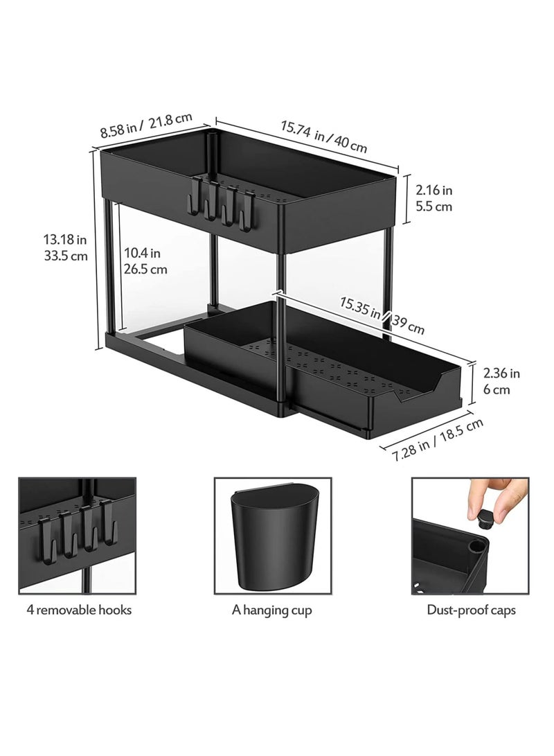 COOLBABY Under Sink Organizer 2-Tier Multifunctional Large Capacity Kitchen Under Sink Organizer and Storage Easy Access Sliding Storage Drawer