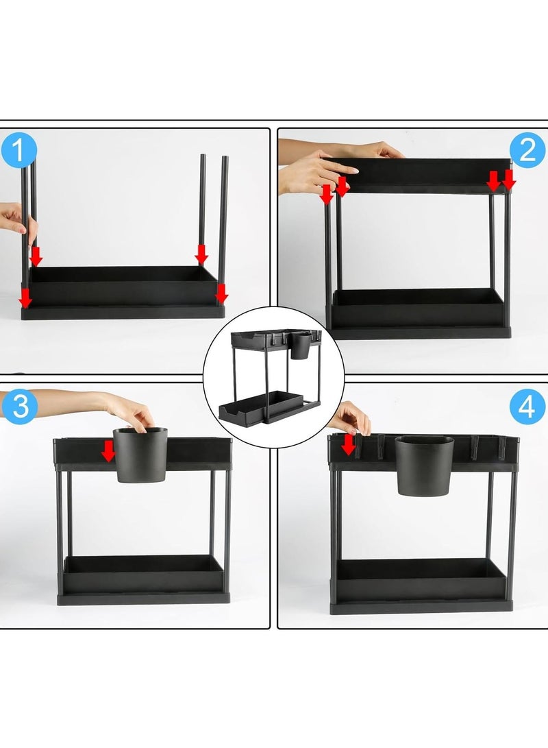 COOLBABY Under Sink Organizer 2-Tier Multifunctional Large Capacity Kitchen Under Sink Organizer and Storage Easy Access Sliding Storage Drawer