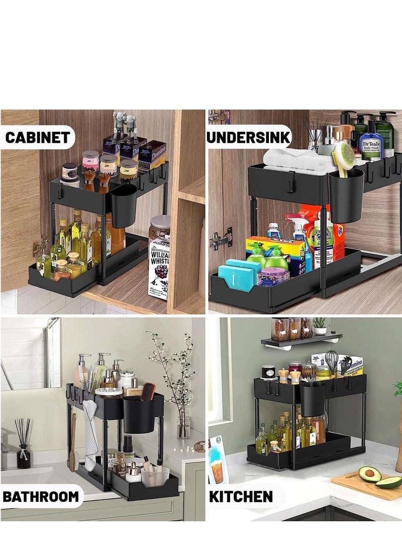 COOLBABY Under Sink Organizer 2-Tier Multifunctional Large Capacity Kitchen Under Sink Organizer and Storage Easy Access Sliding Storage Drawer